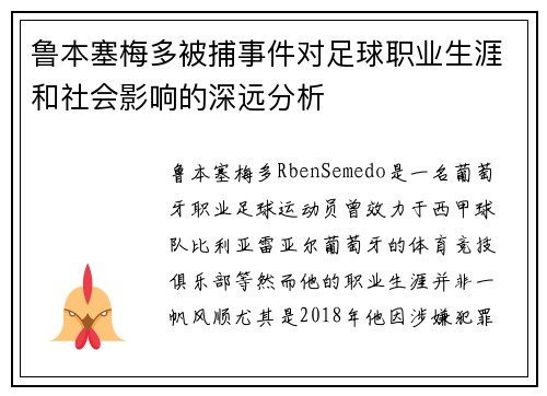 鲁本塞梅多被捕事件对足球职业生涯和社会影响的深远分析
